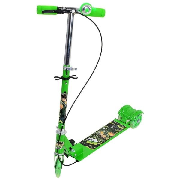 Kick Scooter for Kids 3 Wheeler Foldable Kick Skating Cycle with Brake and Bell, LED on Wheels and Height Adjustable for Boys and Girls for 3-7 Years (Green)