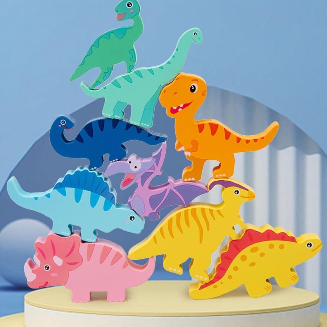 Montessori Dinosaur Toys for 1 2 3 4 Year Old Toddlers, Preschool Education Toys for Ages 2-4 Boys Girls Kids, Wooden Dinosaur Blocks Sorting & Stacking & Balance Toys, - Image 2