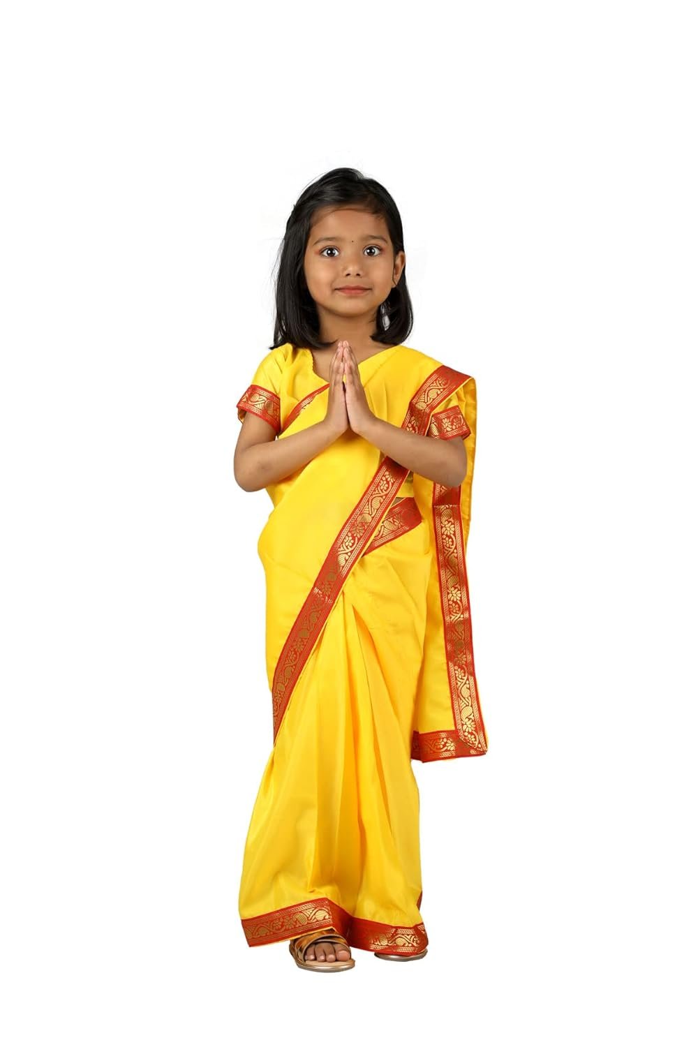 BookMyCostume Devaki Yellow Saari Janmashtami Girls Fancy Dress Costume 6-7 years