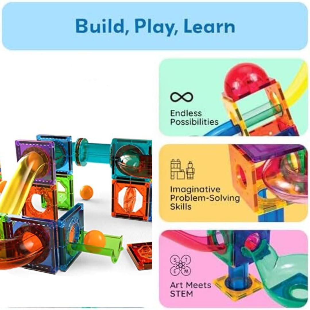 Magnetic Blocks – STEM Toy for 4 Year Old Boy & Girl | Marble Run Toys for Kids | Gift for 3+ Year Old Boy | Magnetic Building Blocks | Educational Toys 4 Years Old – 40 Pcs - Image 5