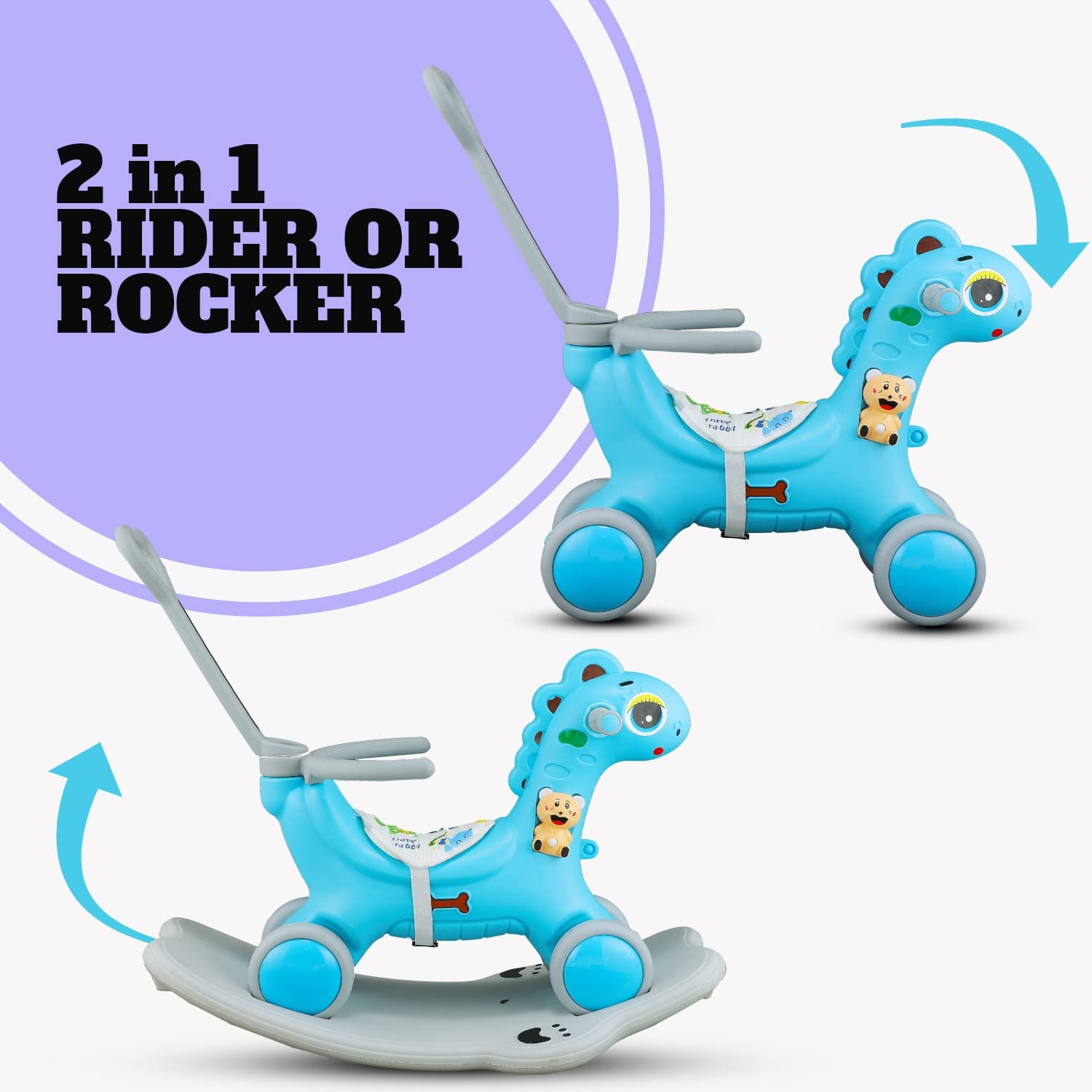 Clever Fox Dino DLX Dinosaur Ride on Musical Toy Rockers for Kids/Rocker Indoors & Outdoors Made in India for 1-3 Years Unisex Kids (Blue) - Image 3