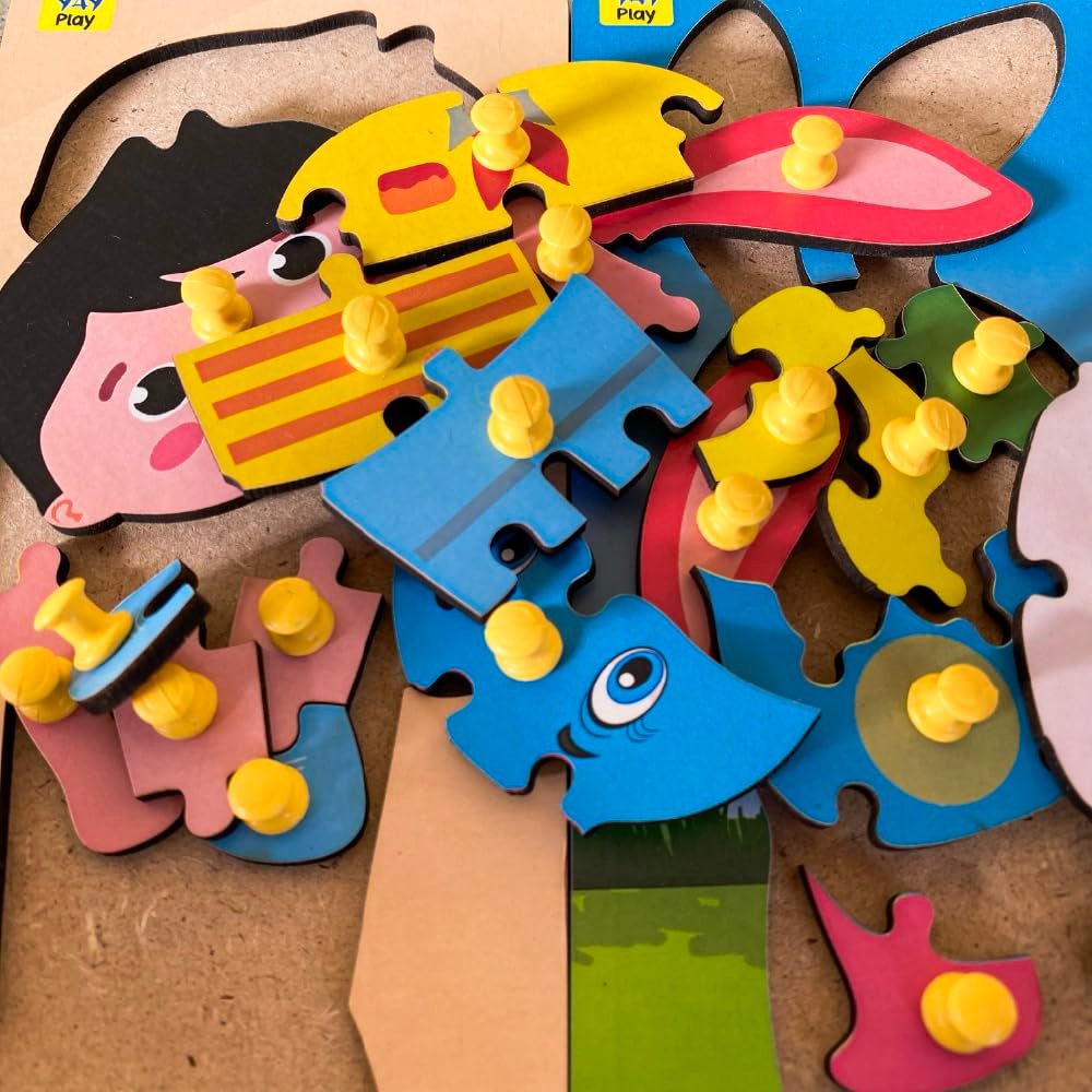 Yay Play Wooden Knob And Peg Puzzle For 2+ Years Kids | Montessori Wooden Toys | Shape Sorter For 2 Years Kids - Image 4