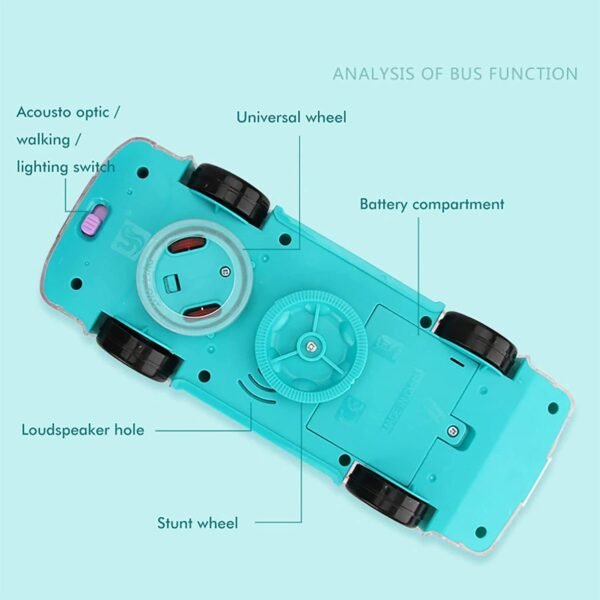 Transparent 3D Bus Toy, 360 Degree Rotation, Gear Simulation Mechanical Sound and Light, DIY Customizable Miniature Bus Playset for Kids 2-5 Years - Image 4