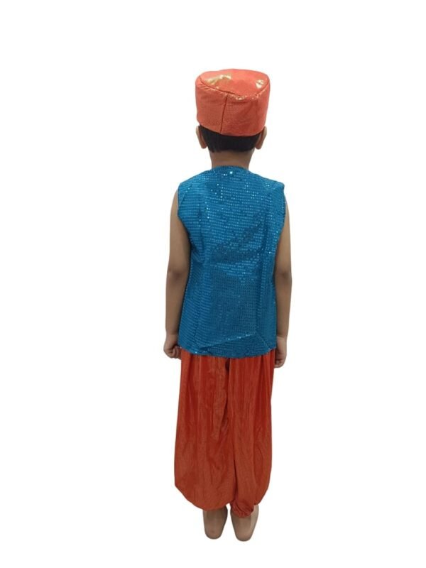 BookMyCostume Arabian Boys Western Belly Dance Costume Shirt Harem Pant Cap Costume | Blue & Red - Image 3