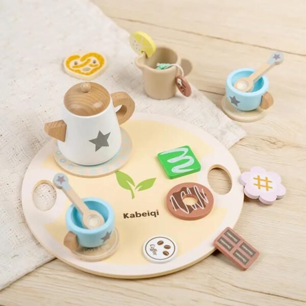 Wooden Tea Set Princess Tea Party Pretend Play Toy | Kids Afternoon Tea Set with Teapot, Cups, Spoons & Fruit | Educational & Imaginative Gift for Toddlers