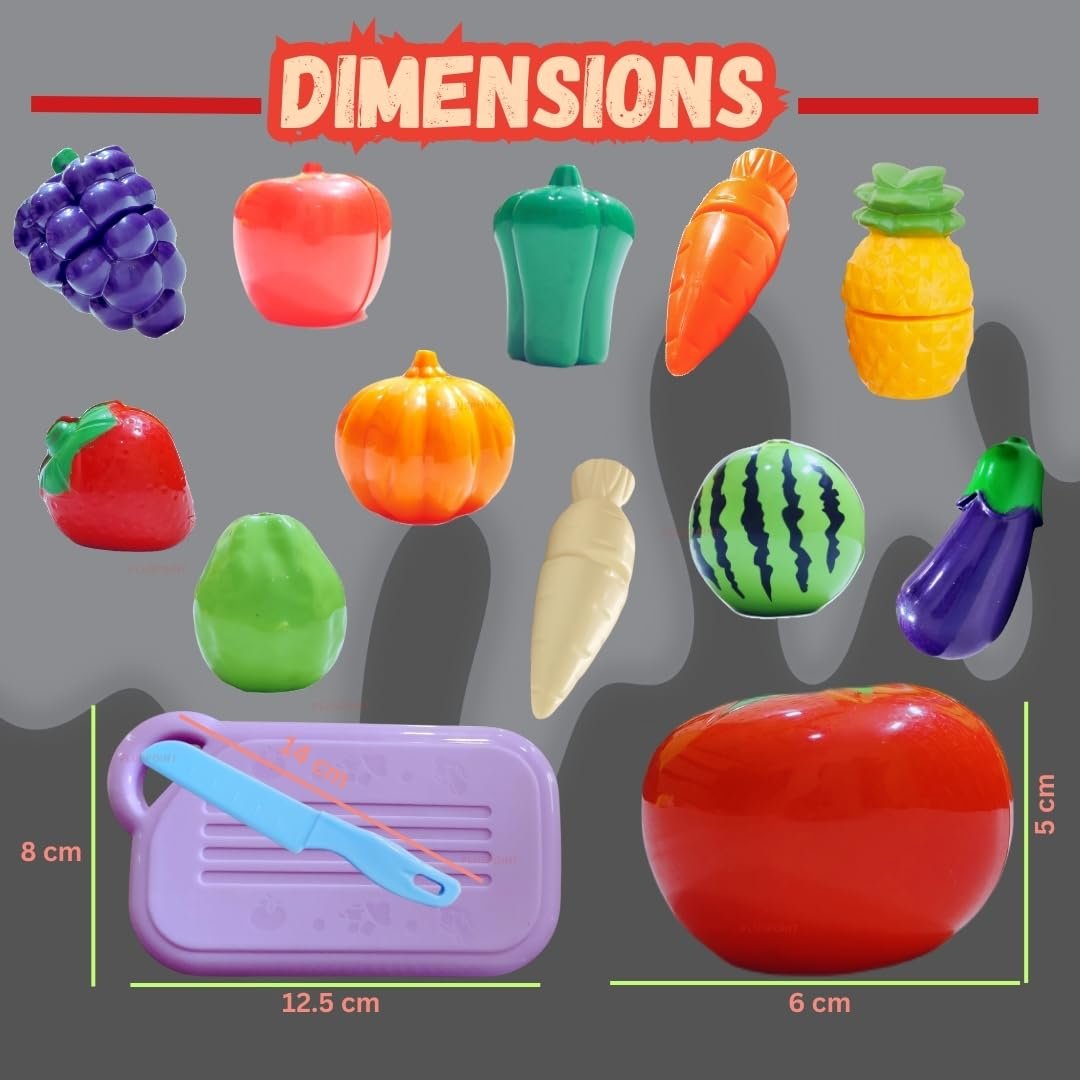 PLUSPOINT 14 PCS Food Cutting Toy for Kids, Pretend Play Kitchen Set of Fruit & Vegetables Set Includes 6 Fruits, 6 Vegetables,1 Board,1 Knife for Girls and Boys (Fruits n Veggies 14pc) - Image 2