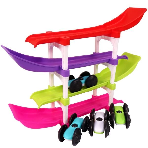 Toyshine Racer Ramp Toy With 4 Cars, 4 Ramps And Race Track For 1, 2, 3 Toddlers, Boys & Girls Educational Vehicle With Figures