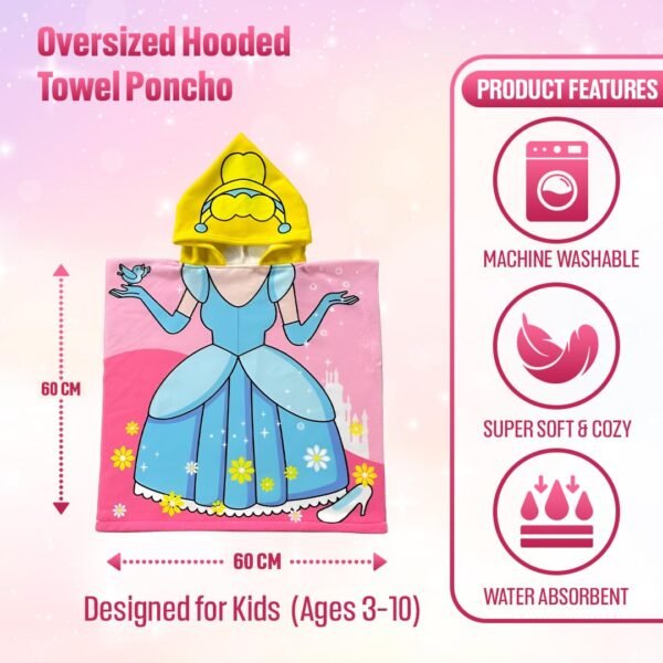 TONY STARK Poncho Towel for Kids, Beach Towel with Hoodie, 60x60cm Travel Towel for 1-7 Years Girls and Boys, Soft Microfiber Sleeved Poncho (Dream Princes) - Image 2