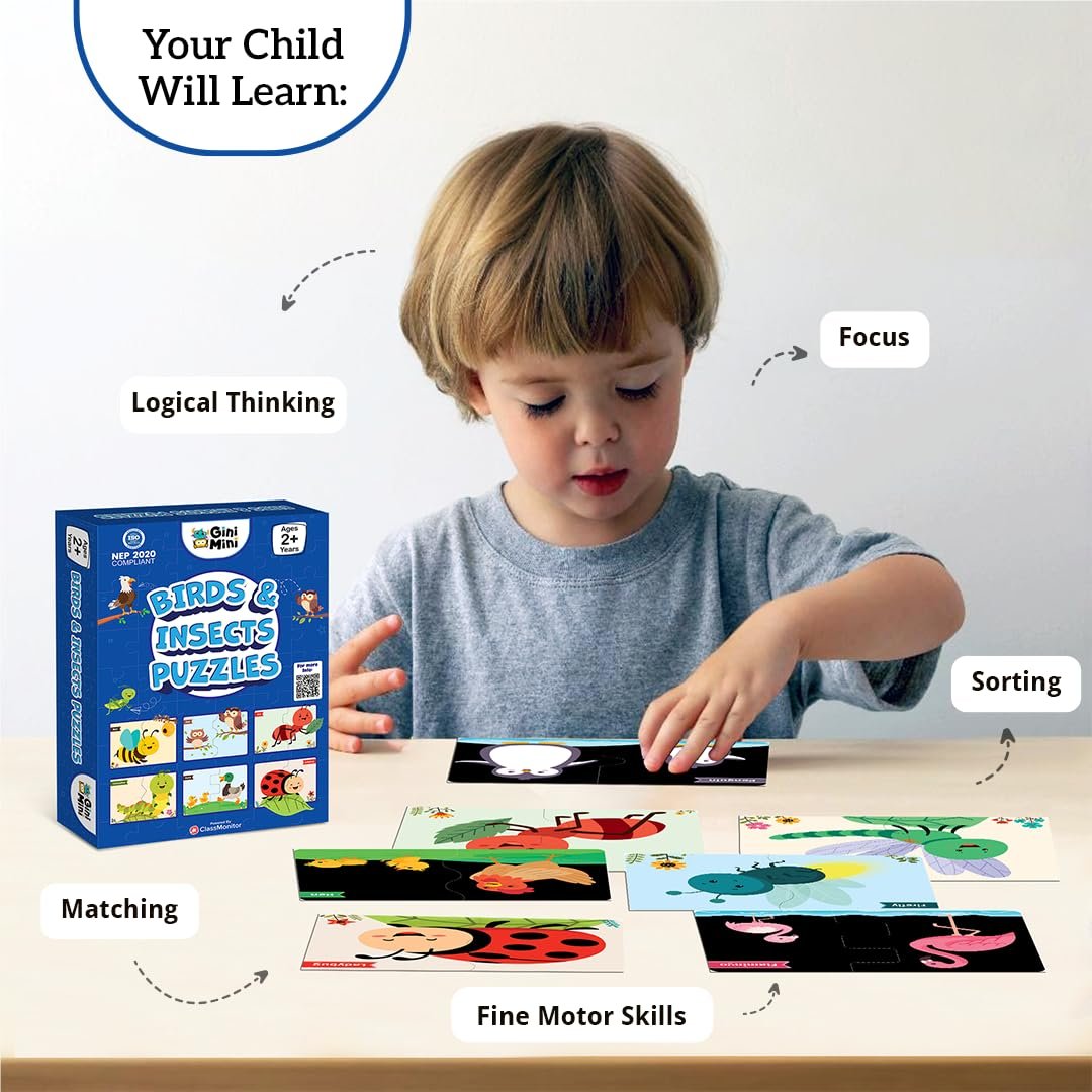 Birds & Insects Puzzle for Kids 2 3 4 5 Years | Educational 2 Piece Puzzle for Memory & Motor Skills | Return & Birthday Gifts for Boys & Girls - Image 3
