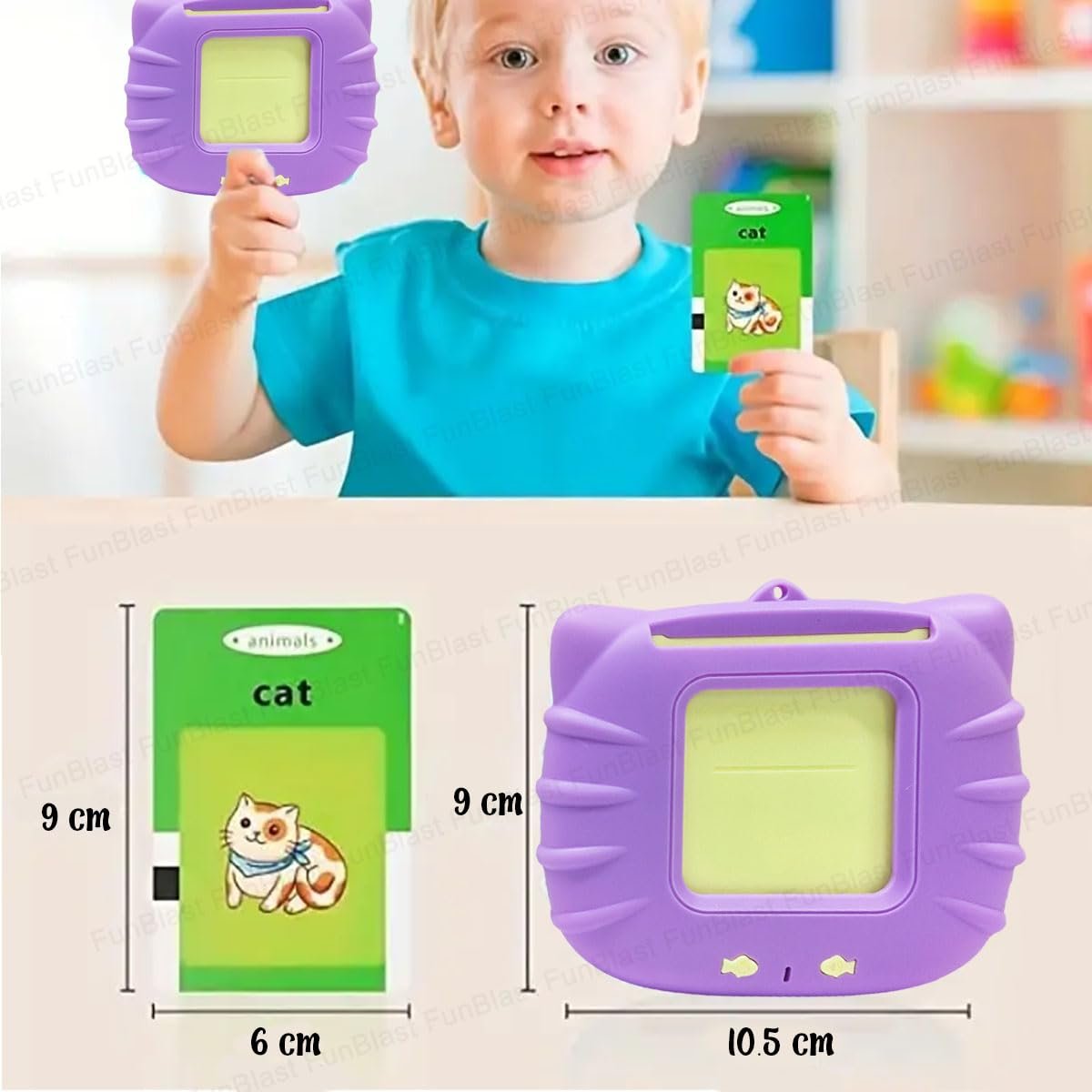 FunBlast Talking Flash Cards for Kids, Learning Toys for Kids, English Flash Cards, Montessori Educational Toys for 2-4 Year Old Kids, Boys, Girls -112 Double Sided Card (Purple) - Image 3