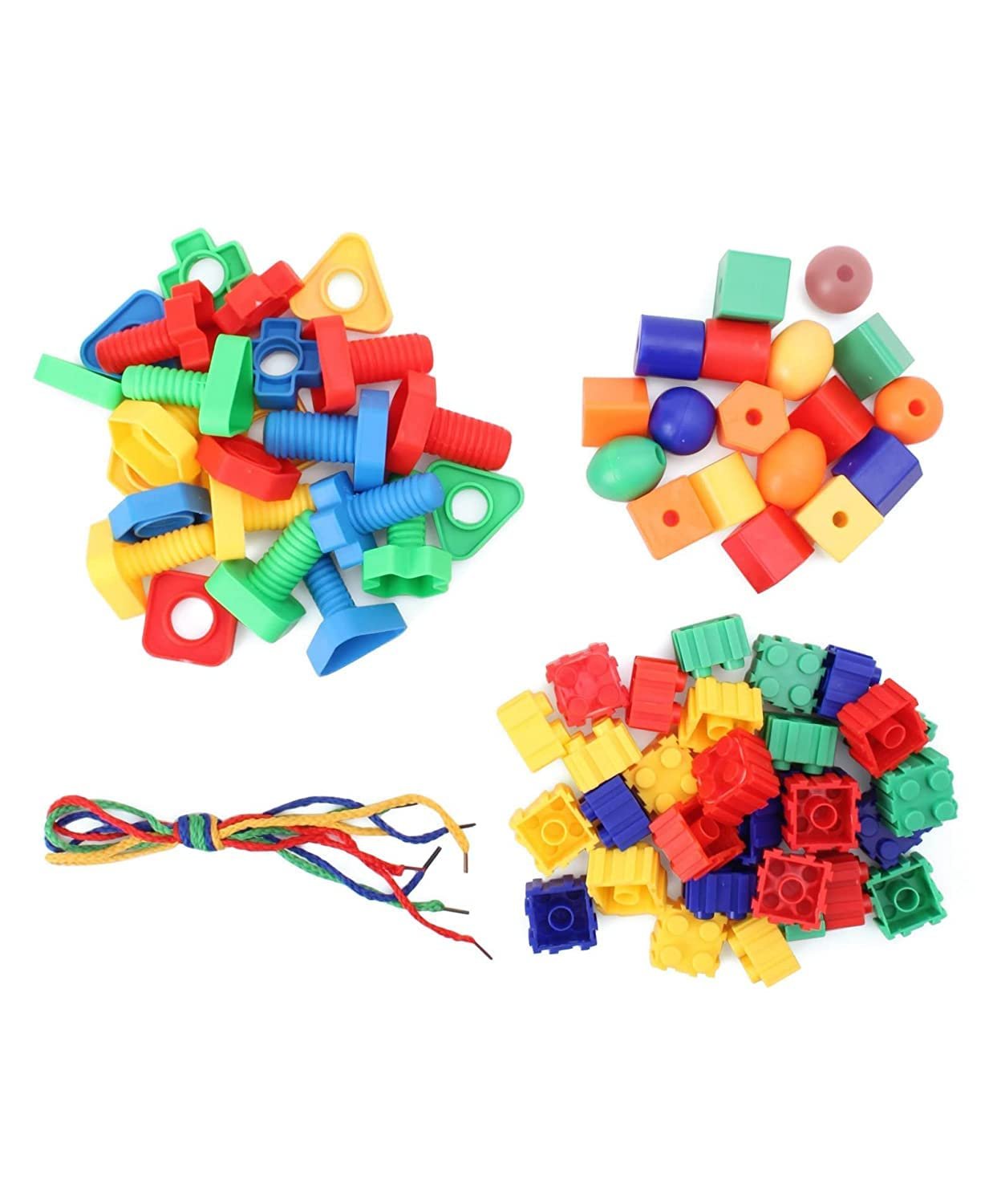 Little Fingers 3 in 1 Beads Play/Nuts & Bolts/Tower Blocks Combo Puzzle Sets Beads for Kids Early Learning, Multicolor - Image 2