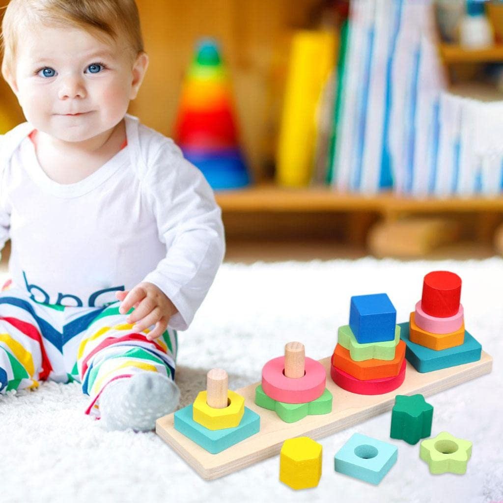 bnf® Geometric Stacker Column Building Blocks for Preschool Toddlers 1-3 Children 4 Post Rectangle Baby | Toys for Baby | Developmental Baby Toys