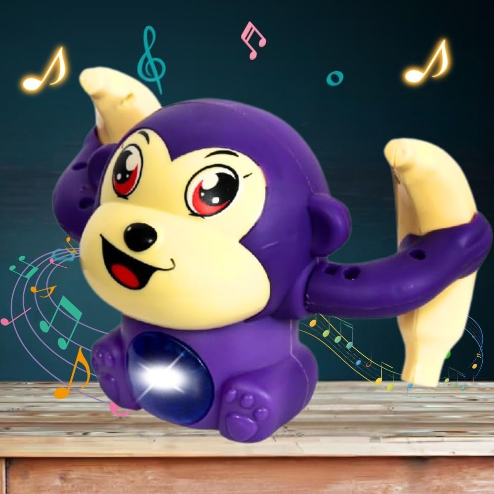Dancing Monkey|Voice & Touch Sensor with Musical Light & Sound Effect|AAA Battery Operated|Birthday Gift|Spinning & Rolling Doll Tumble Toy for Kids 1 Year +|Made in India|Purple Color