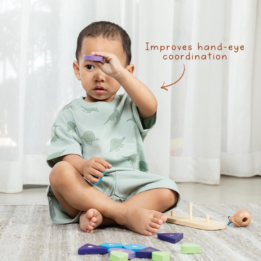 Mayura with Green Pajama Gift Set | Wooden Shape Sorter & Muslin Pajama Combo | Gifting for Kids | Wooden Toy Set for Gifting Children | Natural Wood | Birthday Gift (1-2 Years) - Image 5