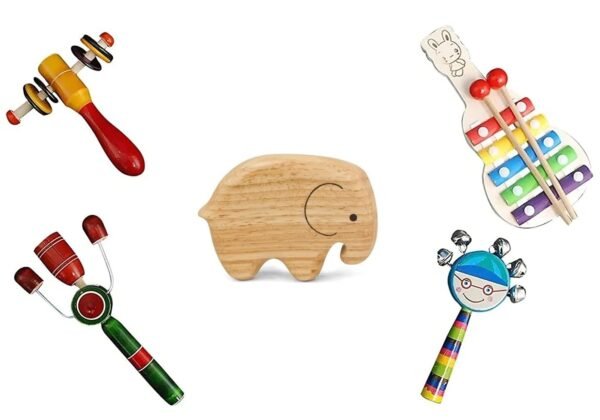 Wooden Rattles, 1 Shaker for Baby, Infants, New Born Babies Toys (0 to 6 to 12 Months) - Set of 5 pcs - Non Toxic Assorted Colors - Made in India - Image 3