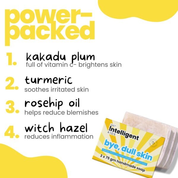 Tuco® Kids Bye, Dull Skin Soap Pack of 3X75gm with Turmeric, Shea Butter & Coconut Oil | Perfect for Dull & Sensitive Skin | Paraben & Sulphate Free | Ages 2-5, 5-10, 10-15 | 3x 75gm - Image 5