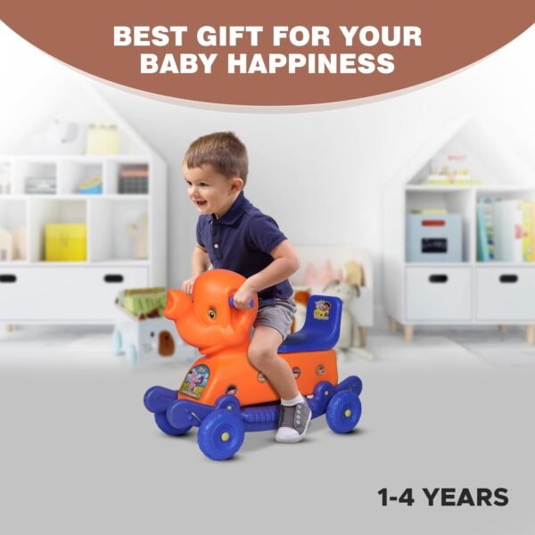 Elephant Rider for Kids 1-3 Years Old 2-in-1 Rocker/Ride-Ons & Wagons Non Battery Operated Rideon (Orange & Blue) - Image 4