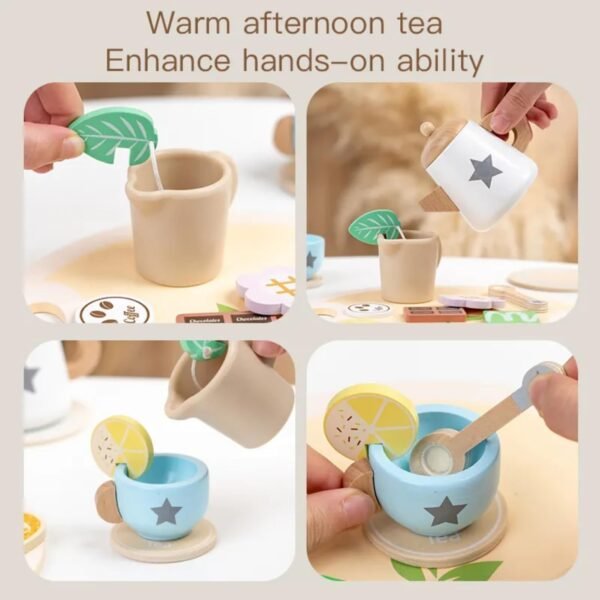 Wooden Tea Set Princess Tea Party Pretend Play Toy | Kids Afternoon Tea Set with Teapot, Cups, Spoons & Fruit | Educational & Imaginative Gift for Toddlers - Image 6