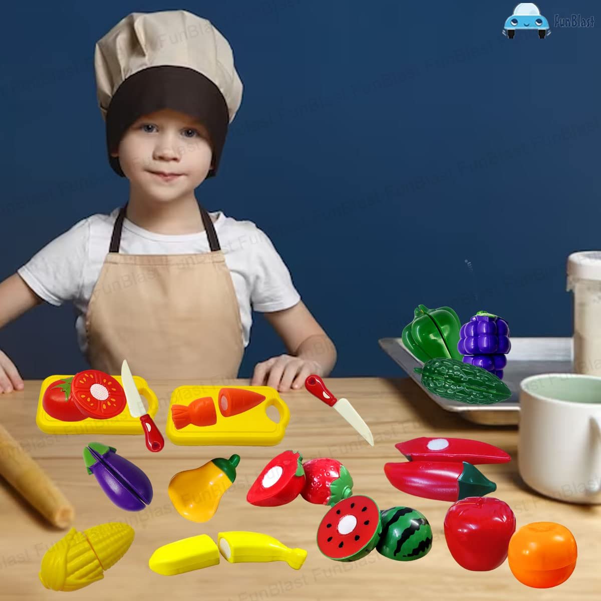 FunBlast Fruits and Vegetables Play Set Toys - Realistic Sliceable Cutting Fruits and Vegetable Pretend Play Kitchen Toys for Kids, Play Food Toys, Fruit Vegetable Toys with Chopping Board & Knife - Image 4