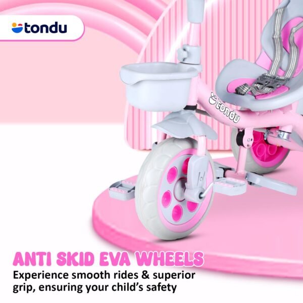 TONDU Kiddo Tricycle for Kids/Baby with Storage Basket | Seat Belt with Parental Control Baby Tricycle (Pink) - Image 3