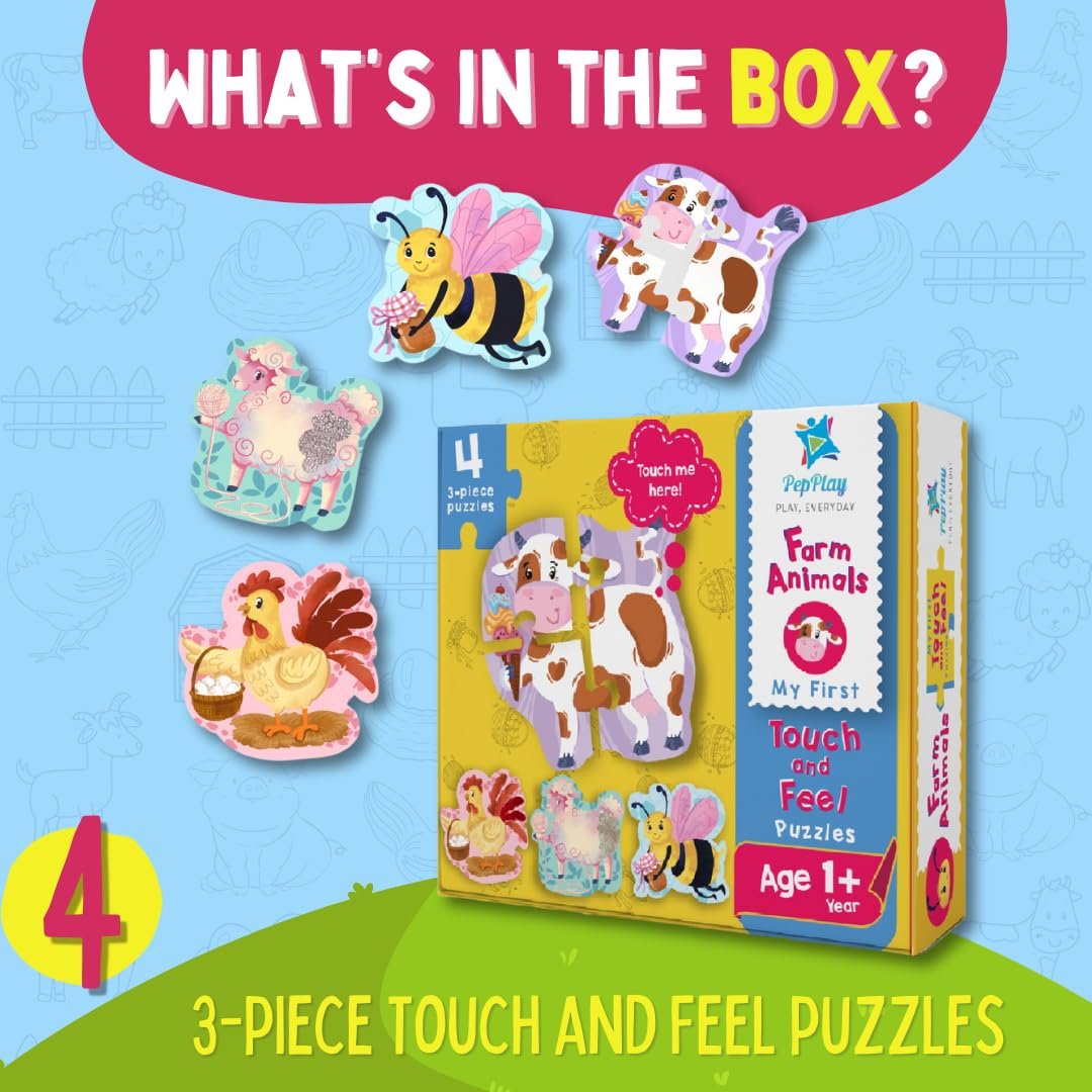 My First Touch And Feel Puzzle Farm Animal, Three Piece Puzzle Learning For Toddlers, Educational Toy For Pre-School And Montessori Kids, Birthday And Return Gift For 1-4 Years Old - Image 2