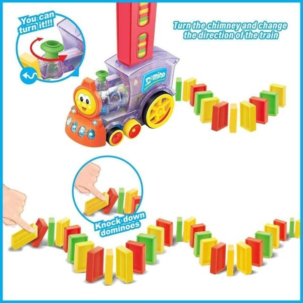 60 Pcs Domino Rally Train Toy Set Model with Lights and Sounds Construction Stacking Choo Choo Filling Dominoes Toys for Kids Multicolor Multicolor - Image 3