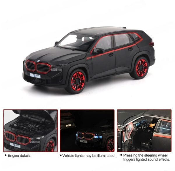 1:24 B.M.W XM SUV Model Car Zinc Alloy Pull Back Toy Diecast Toy Cars with Openable Doors, Sound and Light for Kids Boy Girl Gift (Black-Color)