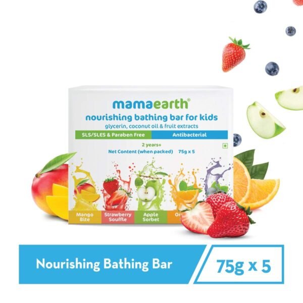 Mamaearth Fruit based Nourishing Clear Bathing Bar Baby Antibacterial Soap with Glycerine,SLS & paraben Free, For 2+ years age Kids – 75g x 5 - Image 3