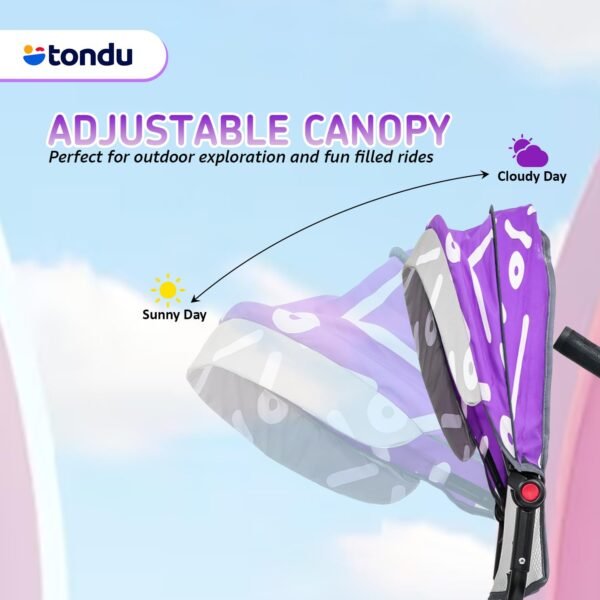 TONDU Tricycles for Kids with Canopy Seat Belt | Storage Basket | Baby Cycle for 1.5 to 4 Years Boy & Girl Tricycle (Purple) - Image 2