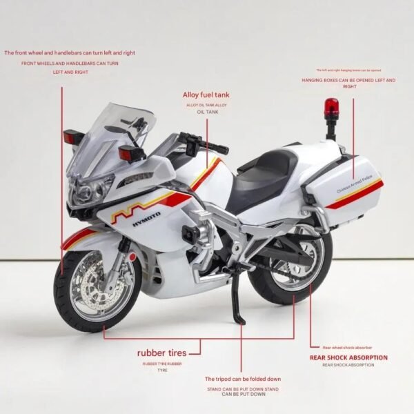 Police Motorcycle Toy - Pull Back Motorcycle Toys, Tiny Gift with Music Lighting, Latte Motorcycles Toy for Kids Boys Age 3-8 Year Old [New] (1:12 National Guard 650G Escort-White) - Image 4