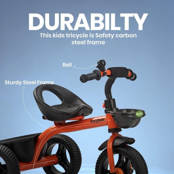 Baybee Geezee Baby Tricycle for Kids | Balanced Baby Trikes with Eva Wheels, Front & Back Storage Basket for Toys | Children Bicycle for Kid | Kids Cycle for 2-5 Years Boy Girl (Orange) - Image 5