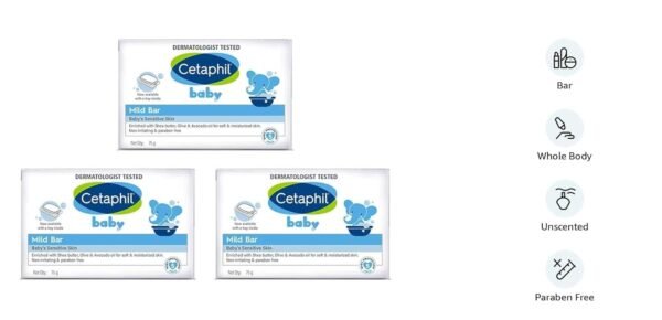 Cetaphil Baby Mild Bar for Face and Body Pack of 3, (75g x 3, Sensitive Skin) - Image 2