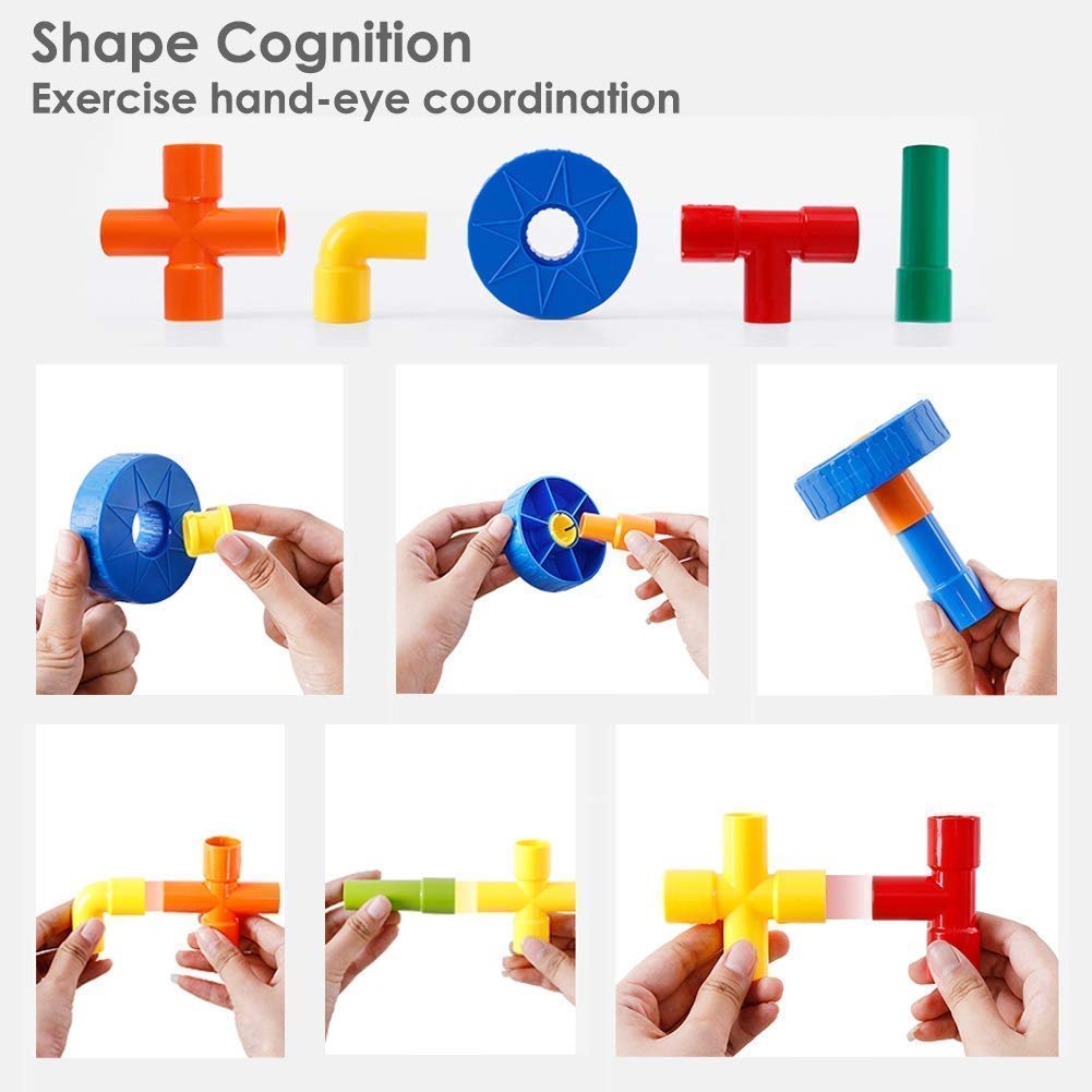 Plastic Building Blocks Toy with Wheels for Kids,Block Toys for 3-8 Years Old Kids Boys & Girls,Multi Color (85 Piece Pipe Puzzle Building Block,Kids Puzzle Game) - Image 3