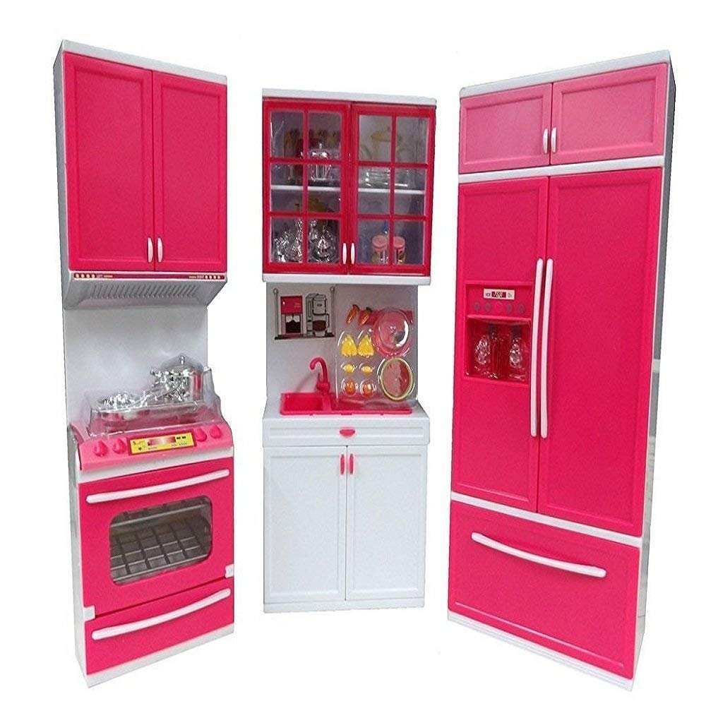Plastic 3 Compartment Modern Dream House | with Open able Doors | Refrigerator | Accessories | Musical & Light Kitchen Set Toy for Kids with Sound and Accessories Set for 4 Year Old - Image 5