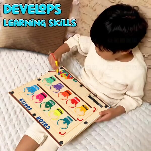 Magnetic Colour Sorting Montessori Toys for 2+ Year Old Boys Girls Hand-Eye Coordination Wooden Puzzle Brain Game Learning Educational Toddler Activity Busy Board Kids Toys for 2-5 Years Birthday Gift - Image 3