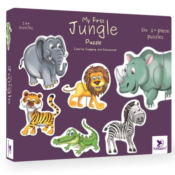 TOYKRAFTT Chunky Infant Floor Puzzle Toy, 2 Piece Puzzles for Kids Age of 2-3 Years, Educational Toys My First Jungle Animal Puzzles