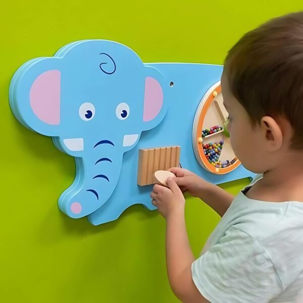 Wooden Elephant Activity Wall Panel – Montessori Sensory Busy Board for Kids, Educational Musical Xylophone Toy, Fine Motor Skills & Interactive Play for Toddlers (1-5 Years) - Image 4