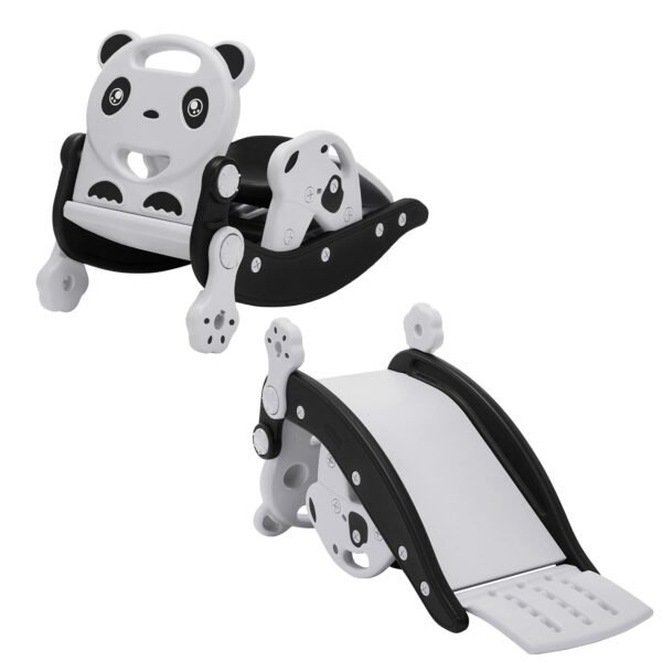 Amazon Brand - Jam & Honey 3-in-1 Rocking Panda Slide with Baby Rocker & Chair | for Kids 2-5 Years Old | Non-Toxic PE | Durable & Safe | BIS Approved | Black & Grey