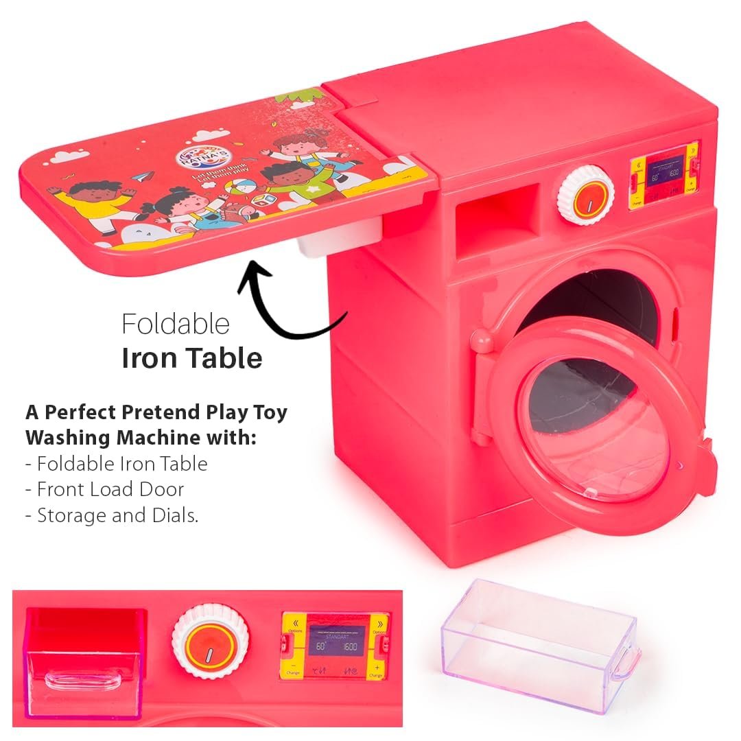 Lovely Washing Machine Front Load with Openable Door & Attached Foldable Ironing Table Household Pretend Play Role Play Toy for Kids.- Baby Toy - Image 5