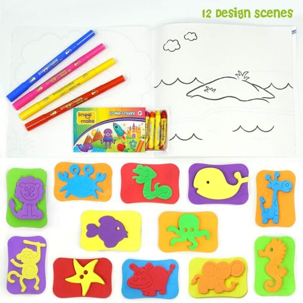 Imagimake Stamp Art - Animal Kingdom - DIY Kids Colouring Book Set - for Boys and Girls 3 Years+, Multicolor - Image 3