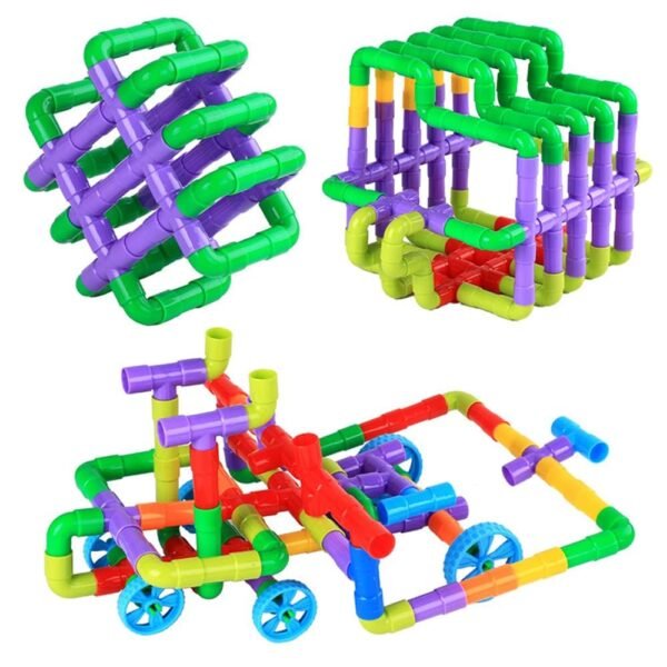 Unbreakable Pipe Puzzle Building Block Toy with Wheel/Pipe Puzzle Block Game Playset for 3-8 Years Old Kids Boys & Girls,Multicolor(75 Piece Pipe Puzzle Blocks for Kids) - Image 5