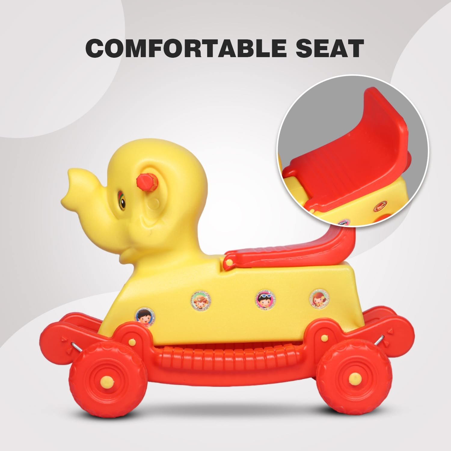 Elephant Rider for Kids 1-3 Years Old 2-in-1 Rocker/Ride-Ons & Wagons Non Battery Operated Rideon (Red & Yellow) - Image 6
