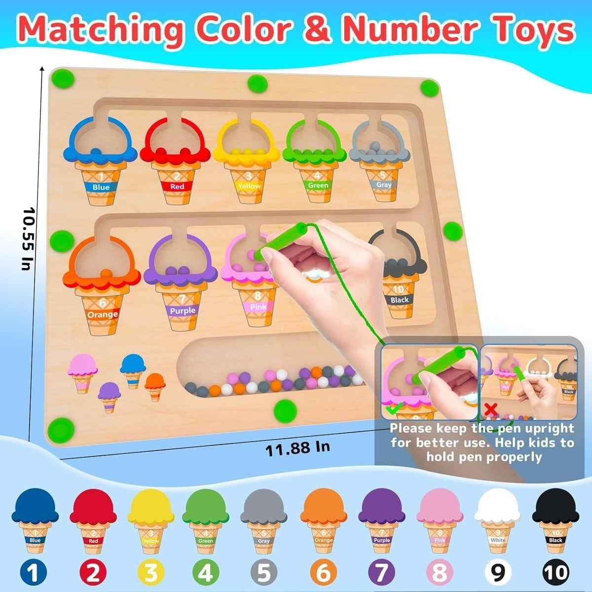 Fun4you Magnetic Color & Number Maze Montessori Wooden Board Game – Learning & Counting Toy, Fine Motor Skills Puzzle, Color Matching Educational Toy for Toddlers, Boys & Girls (Ages 3-5 Years) - Image 3