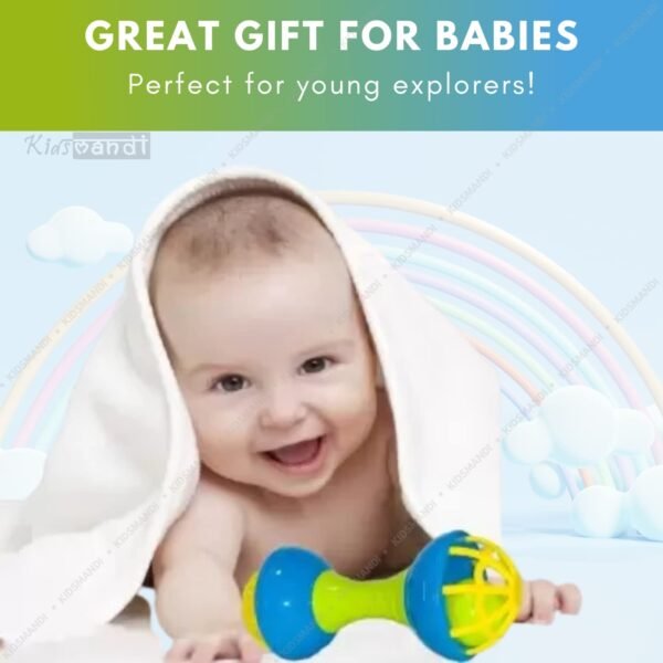 Kids Mandi Plastic Colourful Lovely Attractive Baby Dumbbell Shape Rattle & Teether Toys Set of 1 Pcs for Babies, Toddlers, Infants & Children (Multicolour) - Image 4