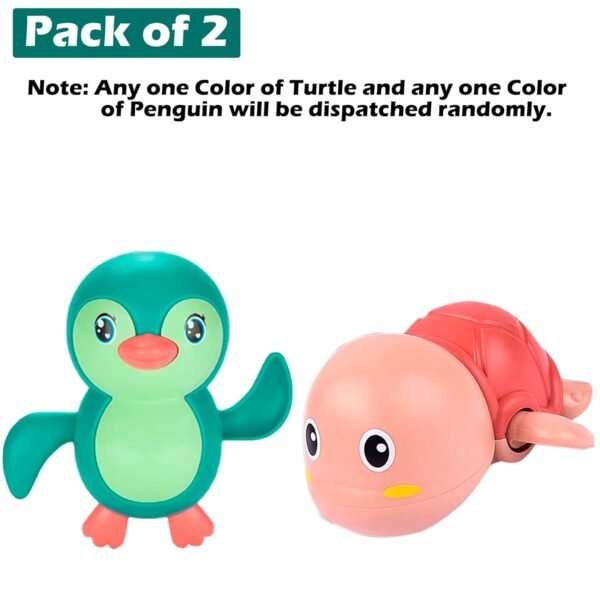 WISHKEY Plastic Bath Tub Toys for Kids, Cute Floating Penguin and Turtle Bath Toys Set, Water Toys for Baby Boys & Girls, Baby Swimming Floating Pool Toys, Multicolor, 0-3 Years (Pack of 2) - Image 3
