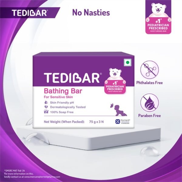 Tedibar Baby Bathing Bar | For Baby’s Sensitive Skin | Gentle Cleansing, Skin-friendly, pH 5.5, 75gm, Pack of 3 - Image 6