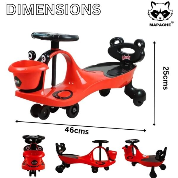 Mapache Wendy Rider Magic Car for Kids with Bucket, Light & Music & Comfortable Seats, Weight Cap- 100 Kg | Ride-on Baby Car, Swing Car, Magic Toy Car, Kids Push Car, Magic Rideon, Color (Red) - Image 2
