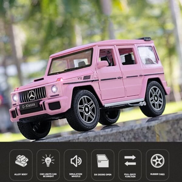 Alloy Metal Pull Back Die-cast Car 1:24 Big Mrcedes AMG G63 G-Klessa Diecast Metal Pullback Toy car with 6 Openable Doors & Light, Music Boys Gifts Toys for Kids(Pink) - Image 2