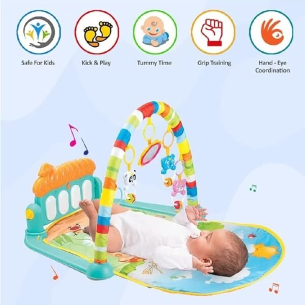 Play Gym for Babies 0 to 12 Months (1 Year Warranty) Musical Piano Keyboard Activity Play Mat for Kids Newborn 3 to 6 Month Fitness Rack Hanging Rattles Lights Tunes Music for Baby Boys Girls - Image 4
