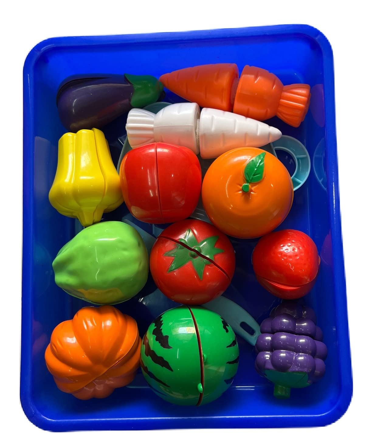 PLUSPOINT 14 PCS Cutting Play Food with Tray Toy for Kids Kitchen, Pretend Fruit &Vegetables Accessories Has 6 Fruits, 6 Vegetables,1 Board,1 Knife for Girls and Boys (Fruit Cut with Serving Tray)